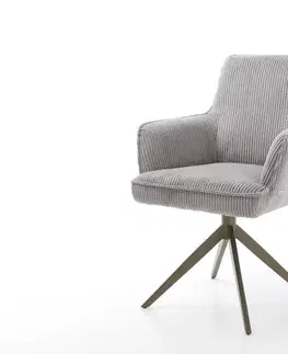 Jedálenské stoličky DELIFE Jedálenská stolička Heira-Flex s opierkami manšester strieborno-šedá krížová podstava široká titánová farba 360° otočný vrecková pružina