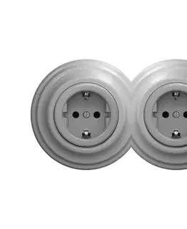 Predlžovacie káble lap - Dvojitá retro domová zásuvka s rámčekom SCHUKO 230V sivá 2xKA0053+2xKA0111