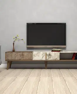 TV stolíky CART TV stolík na nožičkách, orech/biela