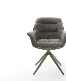 Jedálenské stoličky DELIFE Jedálenská stolička Kaira-Flex bouclé mäkký tmavobéžová krížová podstava široká titánová farba 360° otočná hojdacia funkcia