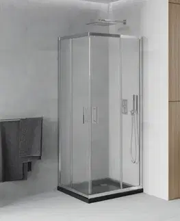 Vane MEXEN/S - Rio štvorcový sprchovací kút 90 x 90, mráz, chróm + vanička so sifónom Flat, čierny 860-090-090-01-30-4070