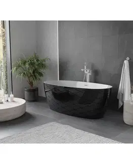 Vane MEXEN/S - Olea voľne stojaca vaňa vzor 170 x 80, biela/čierna, sifón a prepad biela 52821708075-20