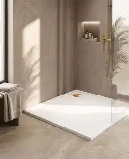 Vane REA/S - Sprchová akrylová vanička Savoy - biela 90x90 Krytka kartáčované zlato KPL-11907