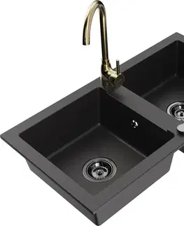 Kuchynské drezy MEXEN/S MEXEN/S - Mario granitový drez 2-bowl vrátane batérie Telma, čierna 6504-77-670200-50-B