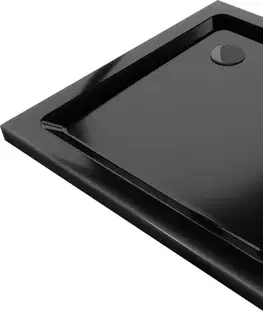 Vane MEXEN/S - Flat sprchová vanička štvorcová slim 90 x 90, černá + čierny sifón 40709090B