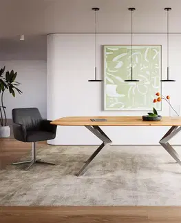 Jedálenské stoly DELIFE Jedálenský stôl Edge Boot 240x120x2,5-3 dub prírodný Zenthara hranatý nerezová oceľ švajčiarska hrana