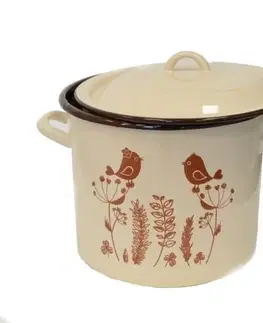 Hrnce Kinekus Hrniec smaltovaný s pokrievkou 21cm, 6 l, s dekorom Vtáčiky