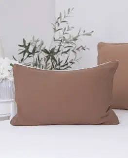 Dekoračné obliečky MKLozkoviny.sk Mušelínová obliečka na vankúš 40 x 60 cm - Alexia Duo - hnedá/krémová-  -