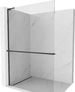 Sprchové dvere MEXEN/S - Kioto+ L Sprchová zástena WALK-IN s poličkou a držiakom uterákov 55 x 200, transparent, čierna 800-055-123-70-00