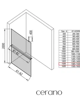 Sprchové dvere CERANO - Sprchová zástena Walk-in Onyx Top Cube Ľ/P - 8 mm - hranatá vzpera + polička/držiak na uteráky - čierna matná, bronzové sklo - 150x200 CER-690175
