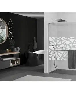 Sprchové dvere MEXEN/S - Kioto+ L Sprchová zástena WALK-IN s poličkou a držiakom uterákov 70 x 200, biely vzor, grafit kartáčovaná 800-070-123-66-85