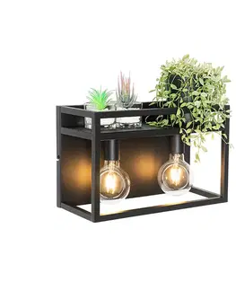 Nástenné osvetlenie Priemyselná nástenná lampa čierna s poličkou 2-svetlo - Cage Rack