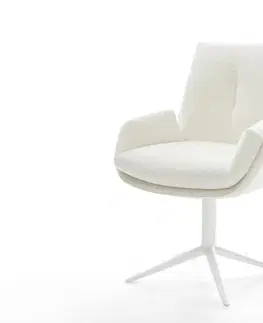 Jedálenské stoličky DELIFE Jedálenská stolička Clea-Flex bouclé mäkký béžový biely krížová podstava 360° otočný hojdacia funkcia