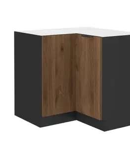 Kuchynské dolné skrinky KONDELA Menzo 90x90 DN 2F BB dolná rohová kuchynská skrinka čierna / orech