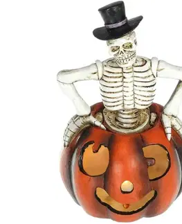 Svietidlá  - LED Dekorácia HALLOWEEN LED/2xLR44/teplá biela kostlivec v tekvici živica 52000332