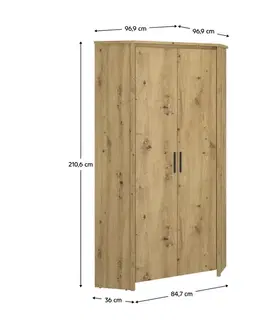 Šatníkové skrine KONDELA Airon 2D rohová šatníková skriňa dub artisan