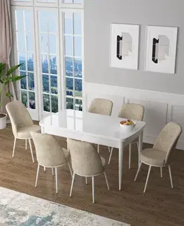 Jedálenské sety Extendable Dining Table & Chairs Set (7 Pieces) Zen - White, Cream