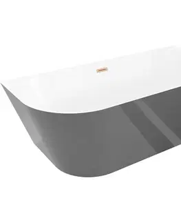 Vane MEXEN/S - Oval Slim voľne stojaca vaňa nástenná 170 x 80, biela/sivá, sifón a prepad meď kartáčovaná 52661708062-65