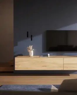 Televízne stolíky DELIFE TV stolík Cuor 220 cm keramika Laminam® Sabbia dubová farba 1 výklopné dvierka 2 zásuvky závesný