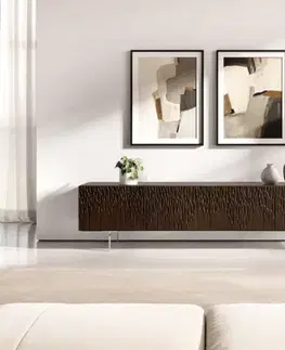 Televízne stolíky DELIFE TV stolík Follia 200 cm mango hnedá 4 dvierka podstava v tvare L nerezová oceľ kefovaný