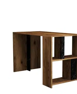 Písacie stoly Písací stôl Lima - Walnut, Black Marble