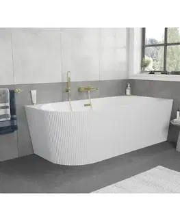 Vane MEXEN/S - Silo voľne stojaca rohová vaňa pravá reliéf 170 x 80, biela, sifón a prepad zlatá 52891708000P-50
