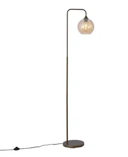 Stojace lampy Stojacia lampa Art Deco tmavý bronz s jantárovým sklom - Sandra