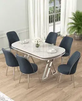 Jedálenské sety Dining Table & Chairs Set (7 Pieces) Lai - White, Chrome, Anthracite