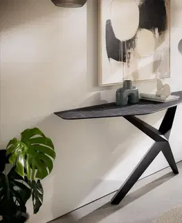 Konzolové stolíky DELIFE Konzolový stolík Edge polygonálny 180×50 cm keramika Laminam® Nero Greco antracitová Zentharo kov čierna