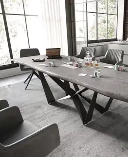 Jedálenské stoly DELIFE Jedálenský stôl Edge 260x100 akácia platinová pavučina plochá oceľ čierna Live-Edge