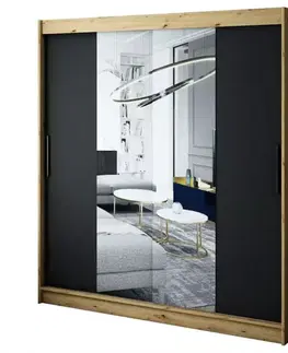 Šatníkové skrine Skriňa Halifax T1 200 Dub Artisan/čierna/Zrkadlo