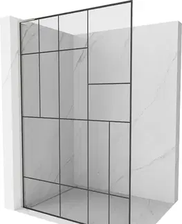 Sprchové dvere MEXEN/S - Kioto L Sprchová zástena WALK-IN 80 x 200, čierny vzor, nikel kartáčovaná 800-080-103-97-78