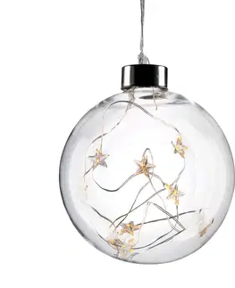 Vianočné dekorácie Solight LED vianočná gula sklenená, 10LED, 2x AA, IP20, 1V204