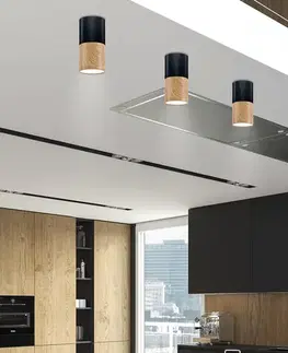 Stropná svetla Čierna drevená kovová stropná lampa na prisadenie