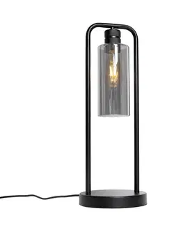 Stolné lampy Moderná stolná lampa čierna s dymovým sklom - Stavelot