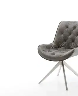 Jedálenské stoličky DELIFE Otočná jedálenská stolička Taimi-Flex mikrovlákno sivá vintage krížová podstava široká nerezová oceľ 360° otočná hojdacia funkcia