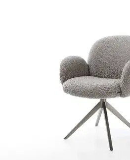 Jedálenské stoličky DELIFE Otočná jedálenská stolička Nube-Flex s opierkami bouclé strieborno sivá krížová podstava široká grafitová 360° otočná hojdacia funkcia vrecková pružina