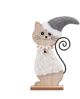 Ďalšie vianočné zvieratká Kinekus Postavička mačka 17x5x25 cm drevo sivá