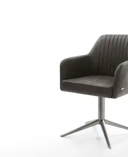 Jedálenské stoličky DELIFE Otočná jedálenská stolička Greg-Flex mikrovlákno antracit vintage podstava grafit 360° otočná hojdacia funkcia vrecková pružina