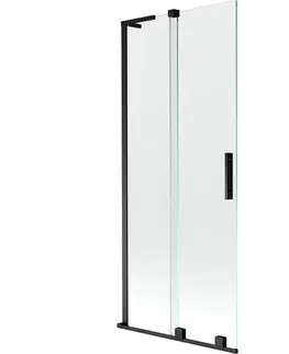 Sprchové dvere MEXEN/S - Velar L dvojkrídlová posuvná vaňová zástena 85 x 150, transparent, čierna 896-085-003-01-70