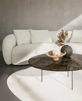 Konferenčné stolíky DELIFE Konferenčný stolík Edge okrúhly 100x100 cm keramika Laminam® Emperador Extra Lucidato tmavohnedá Trive nerezová oceľ kefovaná