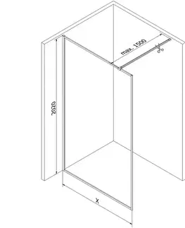 Sprchové dvere MEXEN/S - Kyoto-XF Sprchová zástena WALK-IN s rámom 70 x 202, transparent 10 mm, čierna 800-070-104-70-00-X