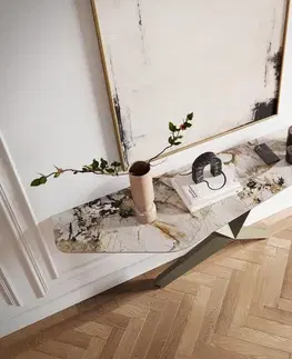 Konzolové stolíky DELIFE Konzolový stolík Edge polygonálny 180×50 cm keramika patagonia leštená Zentharo kov titánová farba