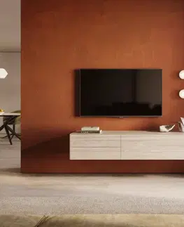 Televízne stolíky DELIFE TV stolík Cuor 180 cm keramika Laminam® Travertino Bianco krémovo biela 1 výklopné dvierka 2 zásuvky závesné