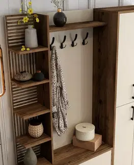 Nemý sluha Vešiak s botníkom, policami a skriňou Viyana Walnut and Cream