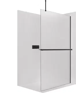 Držadlá k vani CERANO - Sprchová zástěna Walk-in Onyx Top Round L/P - 8 mm - kulatá vzpěra + polička/držák na ručníky - černá matná, mléčné sklo - 100x200  CER-8050BD1605