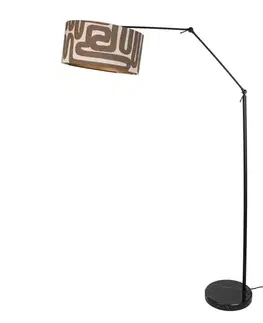 Stojace lampy Nastaviteľná čierna stojaca lampa s hnedým a béžovým pruhovaným tienidlom 50 cm - Editor