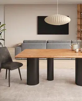 Jedálenské stoly DELIFE Jedálenský stôl Edge 200x100 akácia prírodná Troa kov čierna Live-Edge