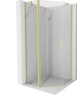 Sprchovacie kúty MEXEN/S - Mist sprchovací kút päťboký krídlový 90 x 90, transparent, zlato kartáčovaná 8A8-090-090-55-00