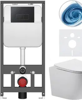 Záchody CERANO - Kompletný WC set Basic/Cesso - biela matná - WC tlačidlo Modulo/Čierna - závesné - predstenová inštalácia - 49x36 CER-8050BD86188